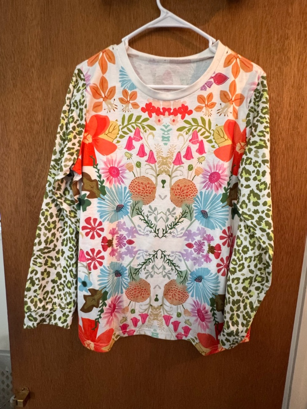 Floral & Leopard Print Long Sleeve Tee - Multi
